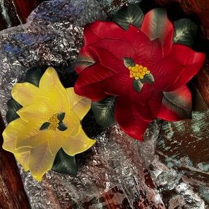 PartyLite Ceramic Poinsettia Candle Holders (Set)